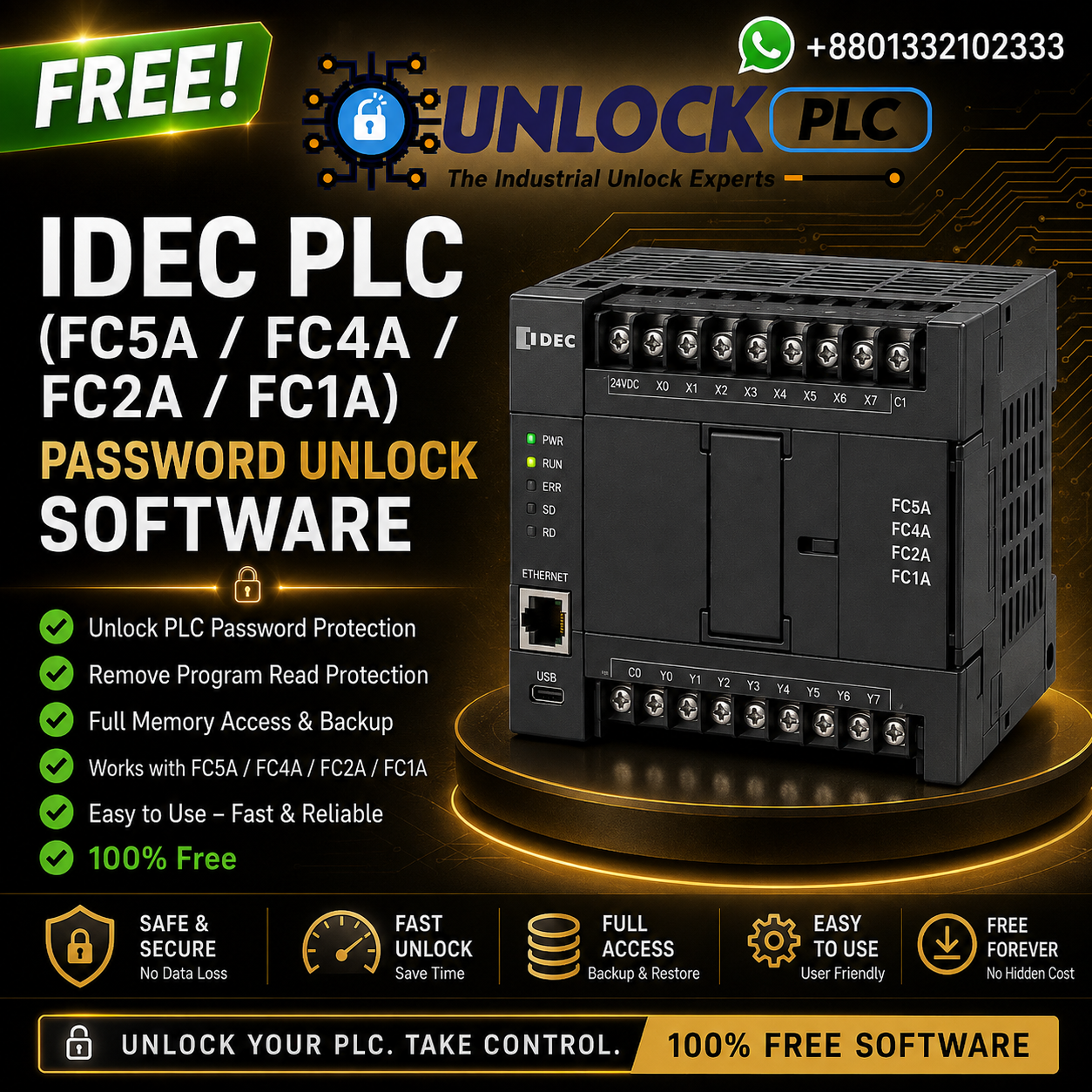 IDEC PLC (FC5A FC4A FC2A FC1A) Password Unlock Software – Free Download (All Supported